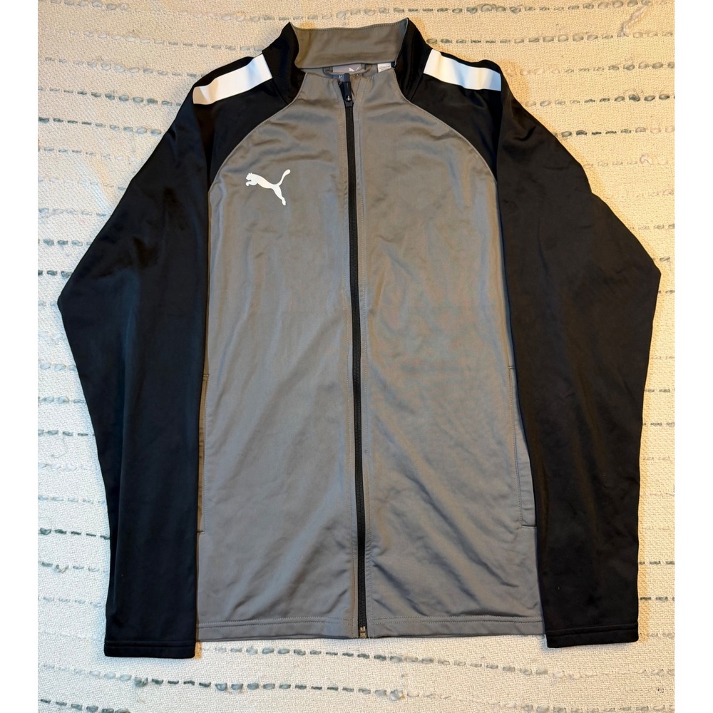 Puma DryCell Track Jacket Mens Large Gray Black Full Zip Colorblock Activewear
